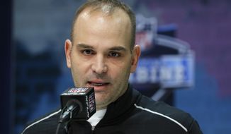 FILE - In this Feb. 25, 2020, file photo, Jacksonville Jaguars general manager David Caldwell speaks during a news conference at the NFL football scouting combine in Indianapolis. The Jaguars fired Caldwell on Sunday, Nov. 29, 2020, after the team’s 10th consecutive loss. (AP Photo/Charlie Neibergall, File)