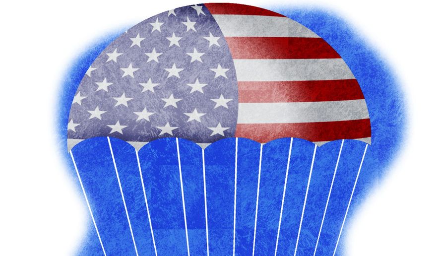 Illustration on America and the spirit of service by Alexander Hunter/The Washington Times