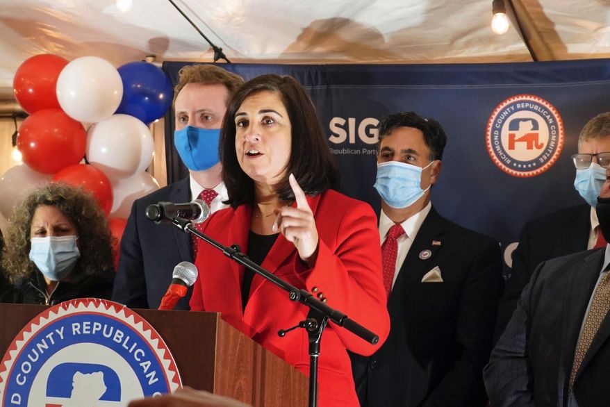 Assemblywoman Nicole Malliotakis, a candidate for the U.S. House of Representatives, speaks at the Staten Island Republican Party headquarters in the New Dorp neighborhood of Staten Island, Tuesday, Nov. 3, 2020, in New York. &amp;quot;I need to thank President Trump for his strong support and endorsement,&amp;quot; Malliotakis said to cheers in the room. U.S. Rep. Max Rose, D-N.Y., has conceded in a competitive race in New York City’s only conservative-leaning congressional district to  Malliotakis. (Alexandra Salmieri/Staten Island Advance via AP)