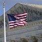 An American flag waves in front of the Supreme Court building, Monday, Nov. 2, 2020, on Capitol Hill in Washington. (AP Photo/Patrick Semansky)