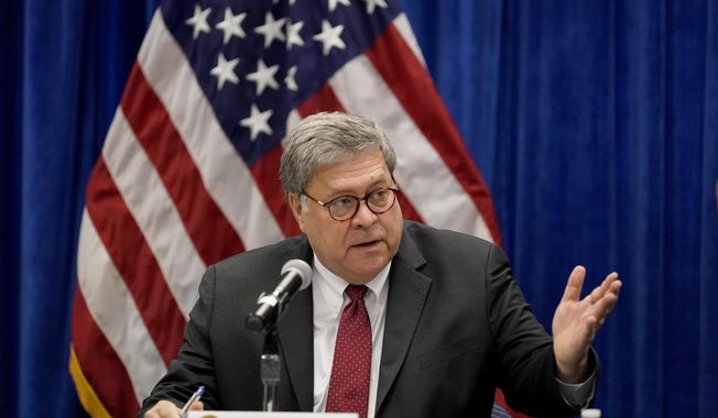 Attorney General William Barr speaks during a roundtable discussion on Operation Legend in St. Louis. (AP Photo/Jeff Roberson) **FILE**