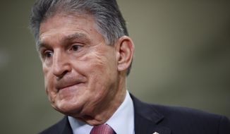 In this Feb. 5, 2020, file photo, Sen. Joe Manchin, D-W.Va., speaks with reporters on Capitol Hill in Washington. A bipartisan group of lawmakers, including Manchin,  is putting pressure on congressional leaders to accept a split-the-difference solution to the months-long impasse on COVID-19 relief in a last-gasp effort to ship overdue help to a hurting nation before Congress adjourns for the holidays. (AP Photo/Patrick Semansky, File)