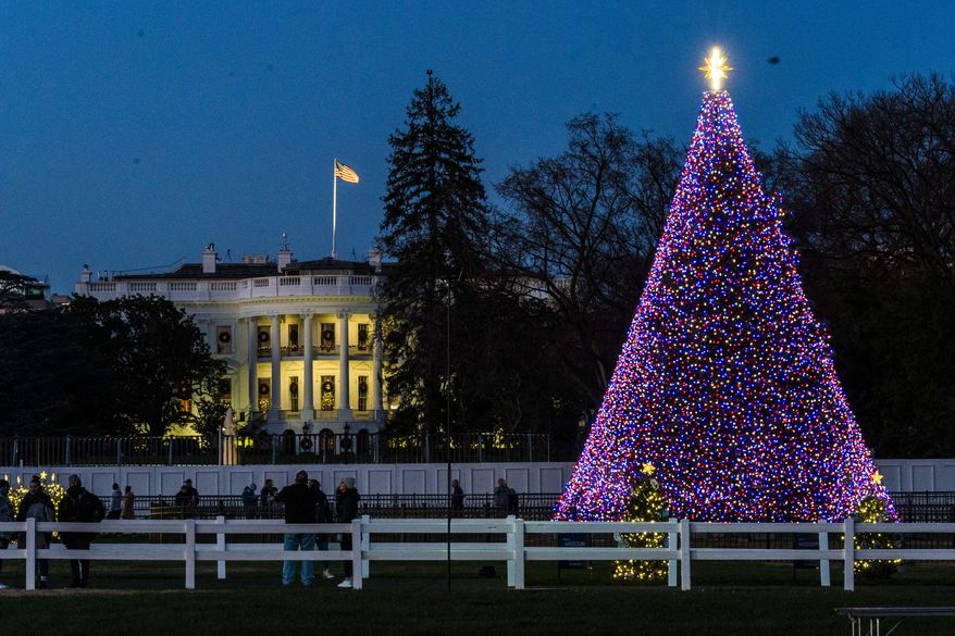 The National Christmas Tree is lit on the Ellipse near the White House, Wednesday, Dec. 2, 2020, in Washington. (AP Photo/Manuel Balce Ceneta)