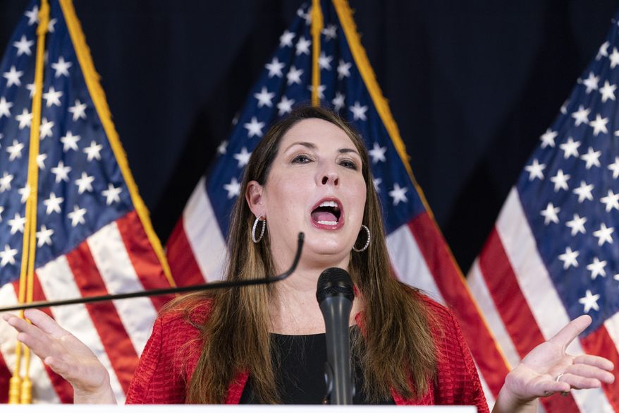 Republican National Committee Chairwoman Ronna McDaniel speaks during a news conference at the Republican National Committee, Monday, Nov. 9, 2020, in Washington. (AP Photo/Alex Brandon) **FILE**