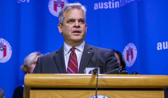 In this March 6, 2020, file photo, Austin Mayor Steve Adler speaks during a press conference in Austin, Texas. (Ricardo B. Brazziell/Austin American-Statesman via AP, File)