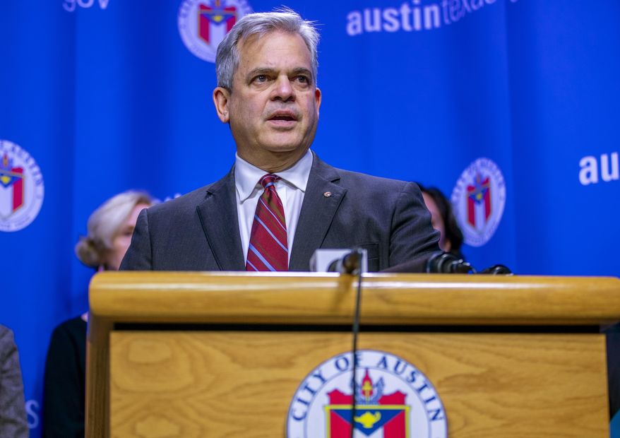 In this March 6, 2020, file photo, Austin Mayor Steve Adler speaks during a press conference in Austin, Texas. Adler took a vacation to Mexico with family in November at a time when he was urging people to &quot;stay home if you can.&quot; The trip revealed by the Austin-American Statesman on Wednesday, Dec. 2, 2020, comes after California Gov. Gavin Newsom, another public official who has also pleaded with his residents to resist the temptation to socialize, acknowledged last month that he attended a birthday party at a posh restaurant with friends. (Ricardo B. Brazziell/Austin American-Statesman via AP, File)