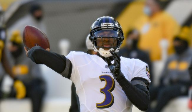 Baltimore Ravens quarterback Robert Griffin III (3) warms up before an NFL football game against the Pittsburgh Steelers, Wednesday, Dec. 2, 2020, in Pittsburgh. (AP Photo/Don Wright) **FILE**
