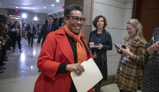 In this Nov. 28, 2018, file photo, Rep. Marcia Fudge, D-Ohio, who declined to enter the speaker&#39;s race after securing concessions from Democratic Leader Nancy Pelosi, arrives for the Democratic Caucus leadership elections at the Capitol in Washington. At Agriculture and the Department of Housing and Urban Development, Fudge and California Rep. Karen Bass, respectively, are being considered by President-elect Joe Biden to be a part of the administration. (AP Photo/J. Scott Applewhite, File)