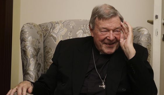 Cardinal George Pell has a light moment during an interview with the Associated Press inside his residence near the Vatican in Rome, Monday, Nov. 30, 2020. The pope’s former treasurer, who was convicted and then acquitted of sexual abuse in his native Australia, said Monday he feels a dismayed sense of vindication as the financial mismanagement he tried to uncover in the Holy See is now being exposed in a spiraling Vatican corruption investigation. (AP Photo/Gregorio Borgia)