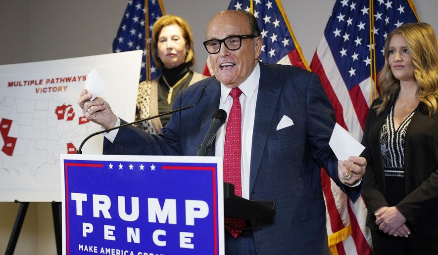 Former Mayor of New York Rudy Giuliani, a lawyer for President Donald Trump, speaks during a news conference at the Republican National Committee headquarters in Washington.  (AP Photo/Jacquelyn Martin, File)