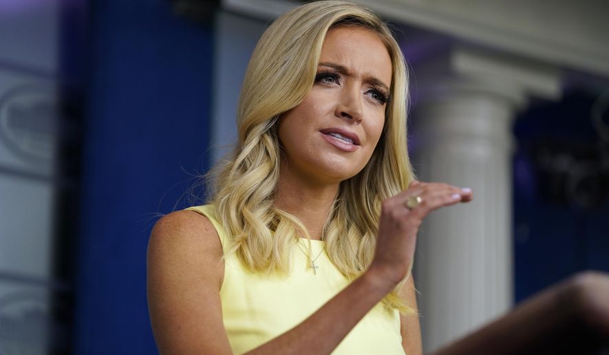 In this July 16, 2020, file photo, White House press secretary Kayleigh McEnany speaks during a press briefing at the White House in Washington. (AP Photo/Evan Vucci, File)