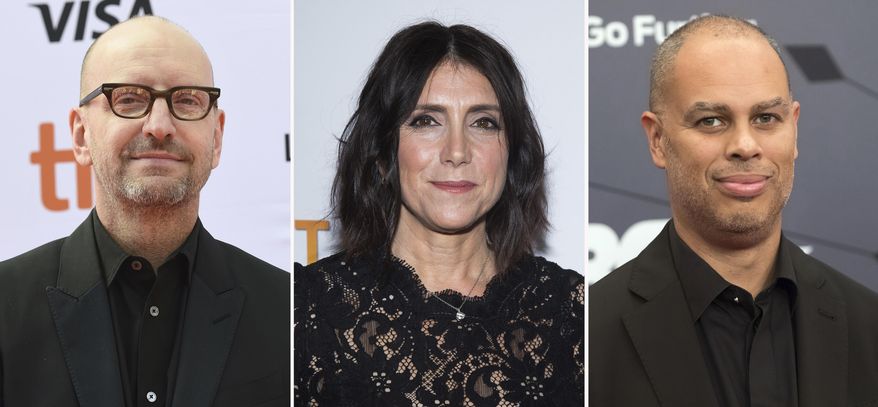 This combination photo shows producers Steven Soderbergh, from left, Stacey Sher and Jesse Collins. The Academy of Motion Picture Arts and Sciences said Tuesday, Dec. 8, 2020, that Soderbergh, Sher and Collins have come on board to produce the 93rd Oscars telecast. (AP Photo)