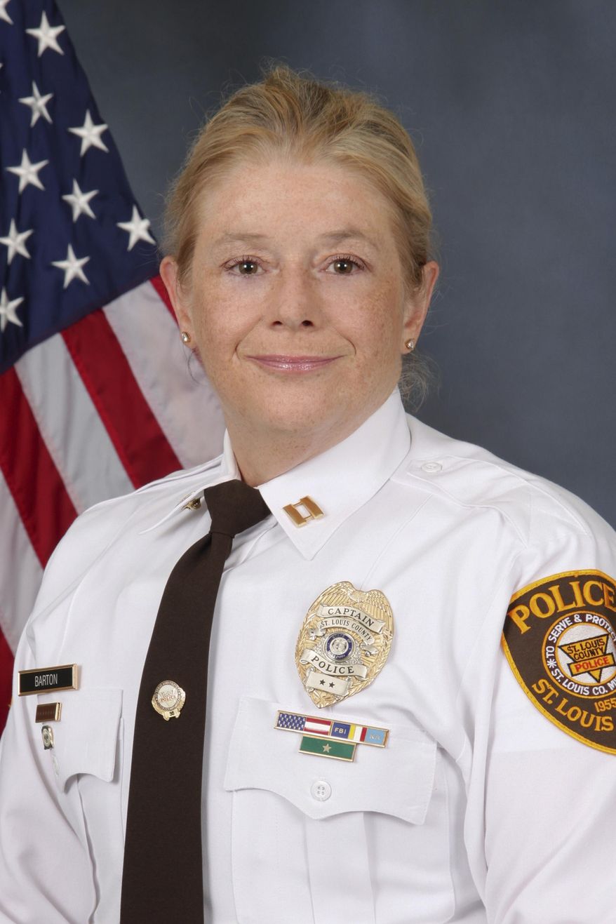 FILE - This undated file photo provided by the St. Louis County Police Department shows St. Louis County Police Chief Mary Barton. A police union made up mostly of Black officers is urging Barton to take actions to address systemic racism within the nearly 1,000-officer department. The Ethical Society of Police said in a letter Monday, Dec. 7, 2020, that action has been delayed far too long. (St. Louis County Police Department via AP, File)