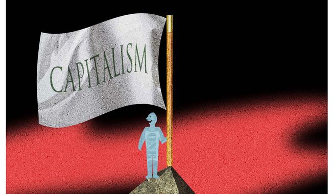 Illustration on the value of capitalism by Alexander Hunter/The Washington Times