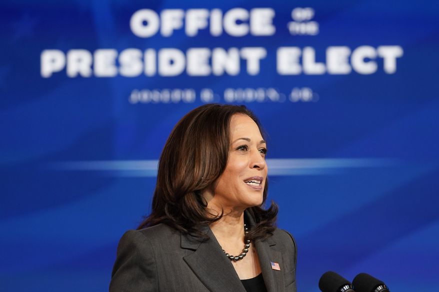 Vice President-elect Kamala Harris speaks during an event to announce the Biden administration&#39;s choice of retired Army Gen. Lloyd Austin to be secretary of defense, at The Queen theater in Wilmington, Del., Wednesday, Dec. 9, 2020. (AP Photo/Susan Walsh)