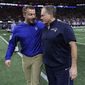 FILE - Los Angeles Rams head coach Sean McVay, left, and New England Patriots head coach Bill Belichick speak before the NFL Super Bowl 53 football game in Atlanta, in this Sunday, Feb. 3, 2019, file photo. Less than two years ago, McVay became the youngest head coach to lead his team to the Super Bowl. The big game was played in his hometown, and the Los Angeles Rams&#39; opponents were led by one of his coaching idols. Set up for the best day in an up-and-coming football coach&#39;s life, it turned into the absolute worst, thanks to Belichick and the Patriots. McVay and the many remaining Rams (8-4) get their first chance at a measure of atonement when they host Belichick’s Patriots (6-6) on Thursday night, Dec. 10, 2020. (AP Photo/David J. Phillip, File)
