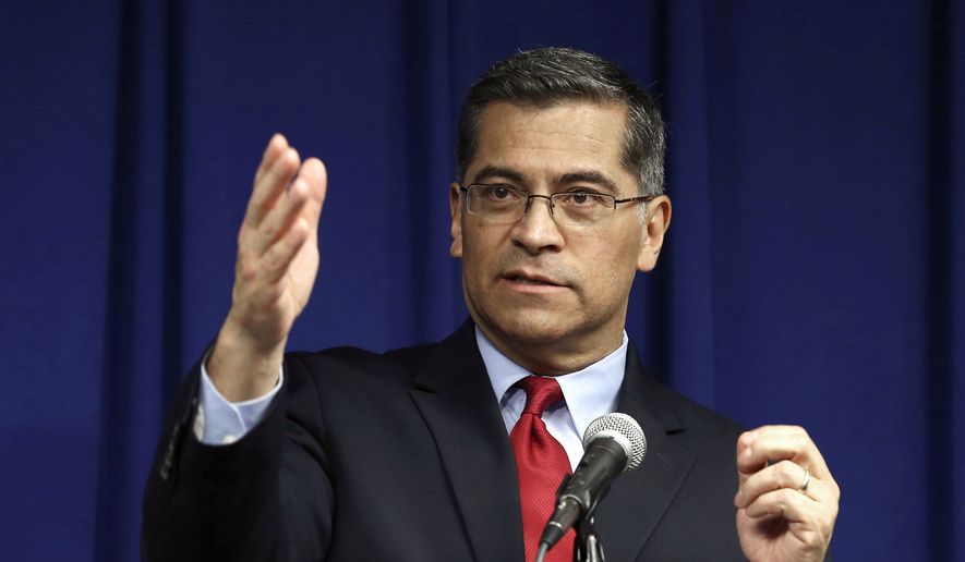 In this March 5, 2019, file photo, California Attorney General Xavier Becerra speaks during a news conference in Sacramento, Calif. (AP Photo/Rich Pedroncelli, File)
