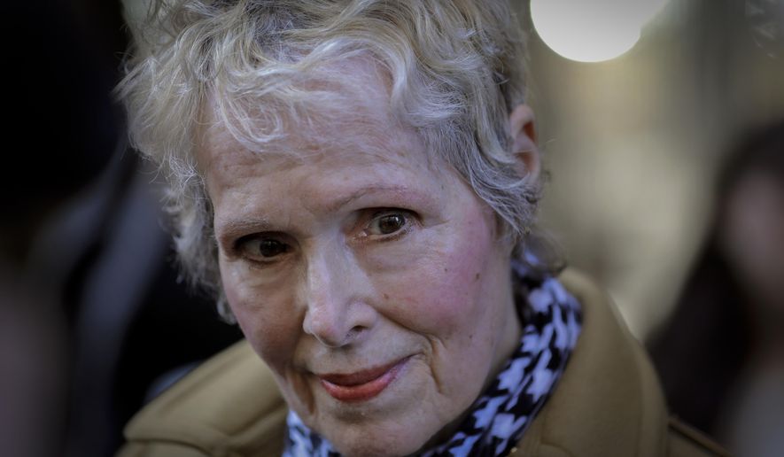 FILE - In this photo from Wednesday, March 4, 2020, E. Jean Carroll talks to reporters outside a courthouse in New York. A lawyer says the latest legal maneuvers by President Donald Trump are further proof he’s “desperate to avoid justice” in a defamation lawsuit brought by Carroll, who says he raped her in the 1990s. The lawyer for Carroll made the remarks Friday, Dec. 11 during a teleconference in the federal civil case. (AP Photo/Seth Wenig, File)