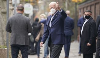 President-elect Joe Biden leaves a doctor&#39;s appointment at Pennsylvania Hospital in Philadelphia, Saturday, Dec. 12, 2020. Biden was in for a routine two-week post-injury follow up on his fractured foot. (AP Photo/Susan Walsh)