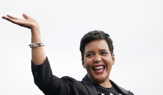 Atlanta Mayor Keisha Lance Bottoms arrives to speak during a drive-in rally for Democratic presidential candidate former Vice President Joe Biden at Cellairis Amphitheatre in Atlanta, Tuesday, Oct. 27, 2020. (AP Photo/Andrew Harnik)