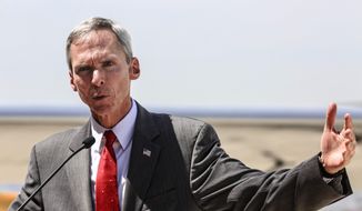 U.S. Rep. Dan Lipinski speaks to a gathering of elected officials and airport staff on June 6, 2019, during a news conference announcing the construction of a new air traffic control tower at Lewis University Airport, in Romeoville, Ill. Lipinski had represented the 3rd District in Congress since 2005, but he lost his bid for reelection in March 2020 after losing to Marie Newman in the Democratic primary. (Eric Ginnard/The Herald-News via AP) **FILE**