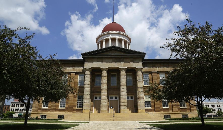 FILE - In this Aug. 21, 2013 file photo, The Illinois Old State Capitol is seen, in Springfield, Ill. It was 50 years ago that Illinois voters approved a state constitution that was forward-looking and made government more efficient. Given recent headlines, it's hard to imagine characterizing Illinois government as efficient or forward-looking. (AP Photo/Seth Perlman File)