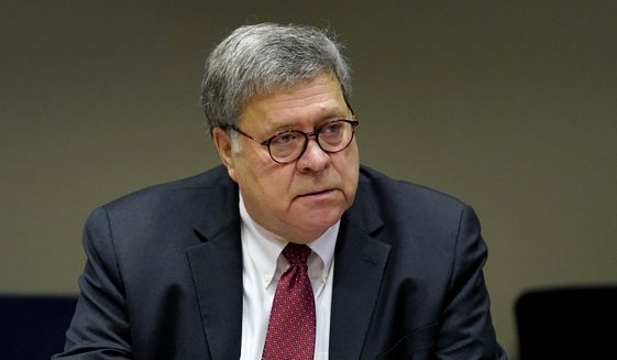 Former U.S. Attorney General William Barr is shown in this file photo. (AP Photo/Jeff Roberson, Pool)  * FILE **
