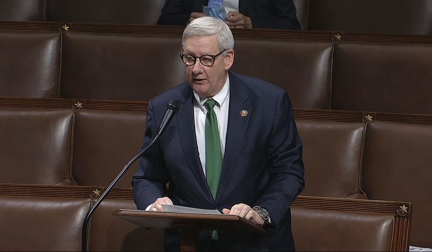 In this image from video, Rep. Paul Mitchell, R-Mich., speaks on the floor of the House of Representatives at the U.S. Capitol in Washington, Thursday, April 23, 2020. Mitchell said Monday, Dec. 14, 2020 he is leaving the Republican Party and becoming an independent to protest efforts to overturn Democrat Joe Biden's victory over President Donald Trump. (House Television via AP)