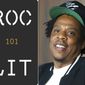 This combination photo shows the logo for a new imprint for Roc Lit 101, left, and Jay-Z, founder of Roc Nation, who is starting the imprint with Random House. (AP Photo)