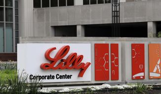 FILE - This April 26, 2017 file photo shows the Eli Lilly &amp;amp; Co. corporate headquarters in Indianapolis. Shares of Eli Lilly jumped after the drugmaker laid out a better-than-expected revenue forecast and plans to buy a young company developing a potential Parkinson’s disease treatment. Lilly also projected on Tuesday, Dec. 15, 2020, a 2021 earnings range that brackets average Wall Street expectations. (AP Photo/Darron Cummings)