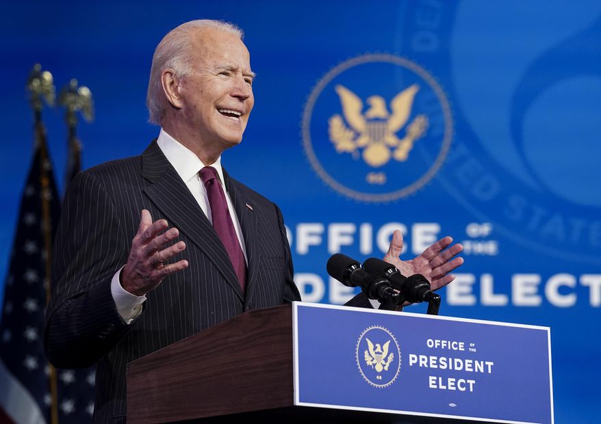 President-elect Joe Biden announces former South Bend, Ind. Mayor Pete Buttigieg as his nominee for transportation secretary during a news conference at The Queen theater in Wilmington, Del., Wednesday, Dec. 16, 2020. (Kevin Lamarque/Pool via AP)