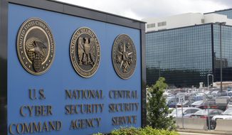This June 6, 2013, file photo, shows the sign outside the National Security Agency (NSA) campus in Fort Meade, Md. (AP Photo/Patrick Semansky, File)