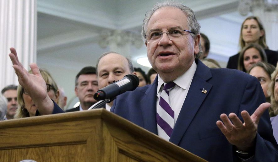 FILE— In this Aug. 1, 2016, photo, Massachusetts House Speaker Robert DeLeo speaks at a bill signing ceremony at the Statehouse, in Boston. The Massachusetts House could be seeing change at the top as speculation grows that DeLeo is weighing whether to resign and take a post at his alma mater Northeastern University. The speaker, through an aide, said he's had no talks with the school. (AP Photo/Elise Amendola, File)
