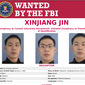 An FBI wanted poster for Chinese national Xinjiang Jin, who is accused of attempting to disrupt an online protest against the People&#39;s Republic of China, is shown here. 