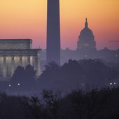 In this Nov. 8, 2020, file photo, the Washington skyline is seen at dawn with from left the Lincoln Memorial, the Washington Monument, and the U.S. Capitol. (AP Photo/J. Scott Applewhite, File)