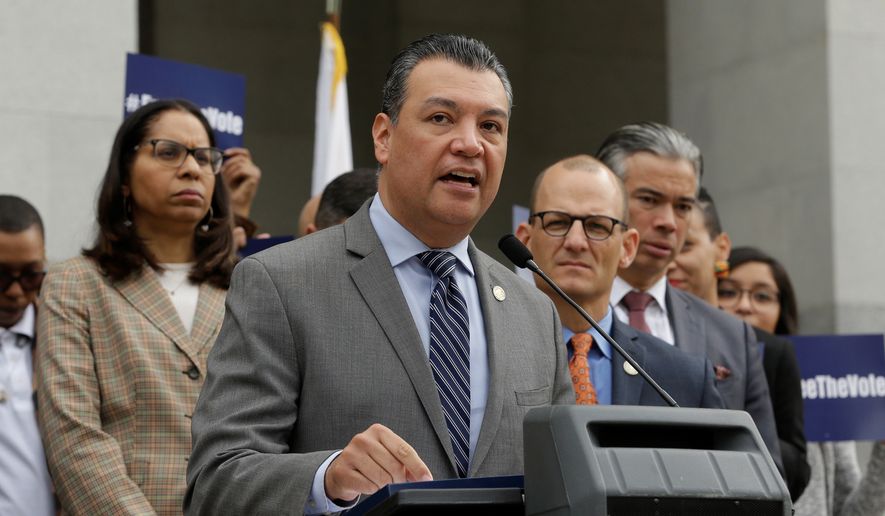 California Secretary of State Alex Padilla talks during a news conference Monday, Jan. 28, 2019, at the Capitol in Sacramento, Calif. (AP Photo/Rich Pedroncelli, File)