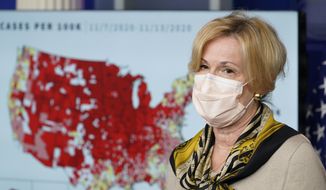 In this Nov. 19, 2020, file photo, White House coronavirus response coordinator Dr. Deborah Birx speaks during a news conference with the coronavirus task force at the White House in Washington. (AP Photo/Susan Walsh) ** FILE **