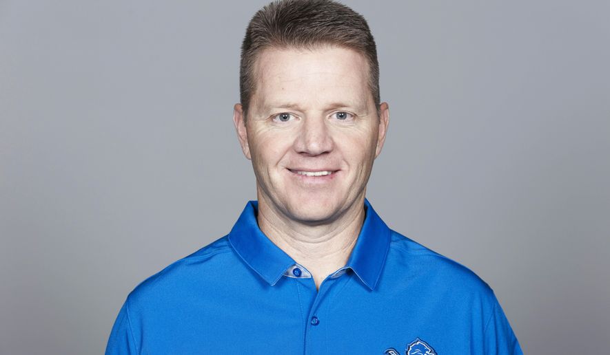 FILE - This 2019 file photo shows Darrell Bevell of the Detroit Lions NFL football team. Detroit fired special teams coordinator Brayden Coombs on Monday, Dec. 21, 2020 three plus weeks after parting ways with general manager Bob Quinn and coach Matt Patricia. The Lions announced their latest move a day after falling to 1-2 under interim coach Darrell Bevell and 5-9 overall this season. (AP Photo)
