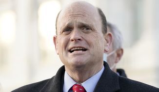 Problem Solvers Caucus co-chair Rep. Tom Reed, R-N.Y., speaks to the media about the expected passage of the emergency COVID-19 relief bill, Monday, Dec. 21, 2020, on Capitol Hill in Washington. Congressional leaders have hashed out a massive, year-end catchall bill that combines $900 billion in COVID-19 aid with a $1.4 trillion spending bill and reams of other unfinished legislation on taxes, energy, education and health care. (AP Photo/Jacquelyn Martin)