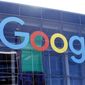 In this Sept. 24, 2019, photo a sign is shown on a Google building at their campus in Mountain View, Calif. (AP Photo/Jeff Chiu) **FILE**