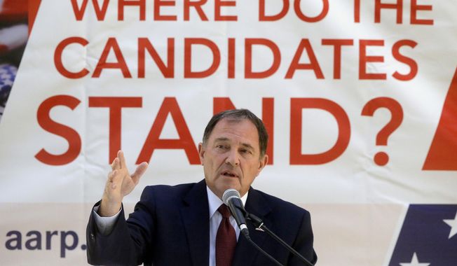 FILE - Republican Utah Gov. Gary Herbert speaks to members of AARP on Aug. 31, 2016, in Salt Lake City. Herbert is looking back on his 11-year tenure as his time as governor comes to an end.(AP Photo/Rick Bowmer, File)