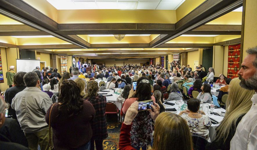 Hundreds of Little Shell tribal members turned out to celebrate the tribe&#x27;s federal recognition on Jan. 25, 2020 at the Holiday Inn in Great Falls, Mont. A new health clinic became the tribe&#x27;s top priority after the COVID-19 pandemic arrived. (Rion Sanders/The Great Falls Tribune via AP)