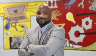 Franklin County teacher Anthony Swann, Virginia&#39;s teacher of the year is photographed in Rocky Mount Va., Thursday Dec. 17 2020. Swann wants educators to know they have the ability to change a child&#39;s life. (Heather Rousseau/The Roanoke Times via AP)