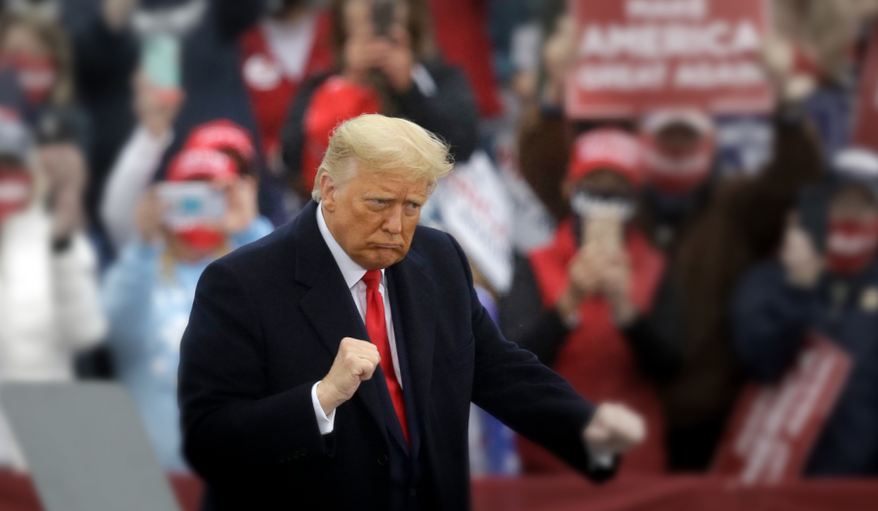 President Donald Trump dances at the conclusion of a campaign rally at Lancaster Airport, Monday, Oct. 26, 2020 in Lititz, Pa. (AP Photo/Jacqueline Larma) Photo edited for Best of 2020 list.
