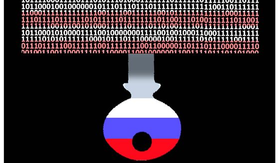 Illustration on Russian hacking by Alexander Hunter/ The Washington Times