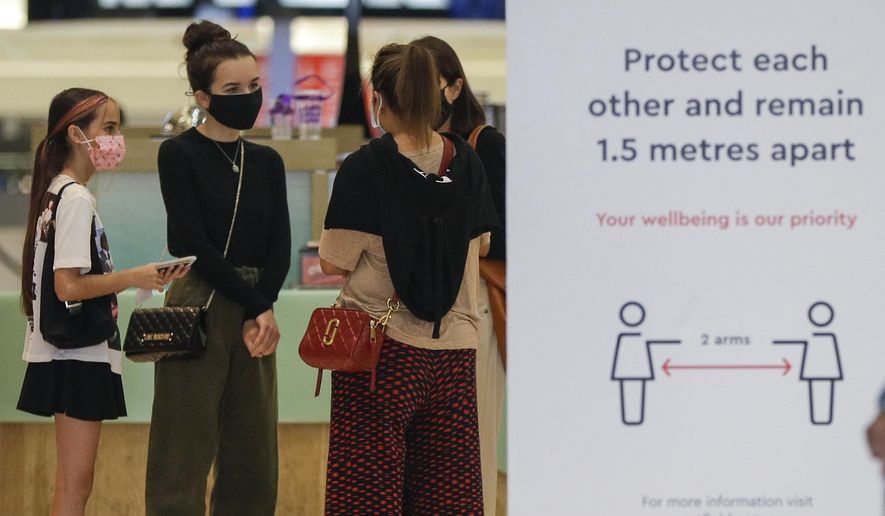 Shoppers wear masks as they walk around a shopping precinct in Sydney, Australia, Sunday, Jan. 3, 2021. Masks have been made mandatory in shopping centers, on public transport, in entertainment venues such as a cinema, and fines will come into effect on Monday as the state government responds to the COVID-19 outbreak on Sydney&#x27;s northern beaches, which is suspected to have also caused new cases in neighboring Victoria state. (AP Photo/Mark Baker)