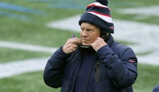 New England Patriots head coach Bill Belichick works along the sideline in the first half of an NFL football game against the New York Jets, Sunday, Jan. 3, 2021, in Foxborough, Mass. (AP Photo/Elise Amendola)