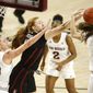 Stanford&#39;s Ashten Prechtel (11) goes for a rebound Arizona State&#39;s Katelyn Levings (20), Jaddan Simmons (2), and Maggie Besselink (13) during the first half of an NCAA college basketball game Sunday, Jan 3, 2021, in Tempe, Ariz. (AP Photo/Darryl Webb)