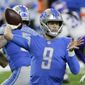 Detroit Lions quarterback Matthew Stafford throws during the first half of an NFL football gameagainst the Minnesota Vikings, Sunday, Jan. 3, 2021, in Detroit. (AP Photo/Duane Burleson)
