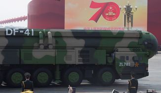 &quot;Today, China allows no such transparency for the world&#39;s fastest-growing nuclear arsenal,&quot; wrote Secretary of State Mike Pompeo and Marshall Billingslea, the special presidential envoy for arms control, in an op-ed for Newsweek on Monday. (ASSOCIATED PRESS)